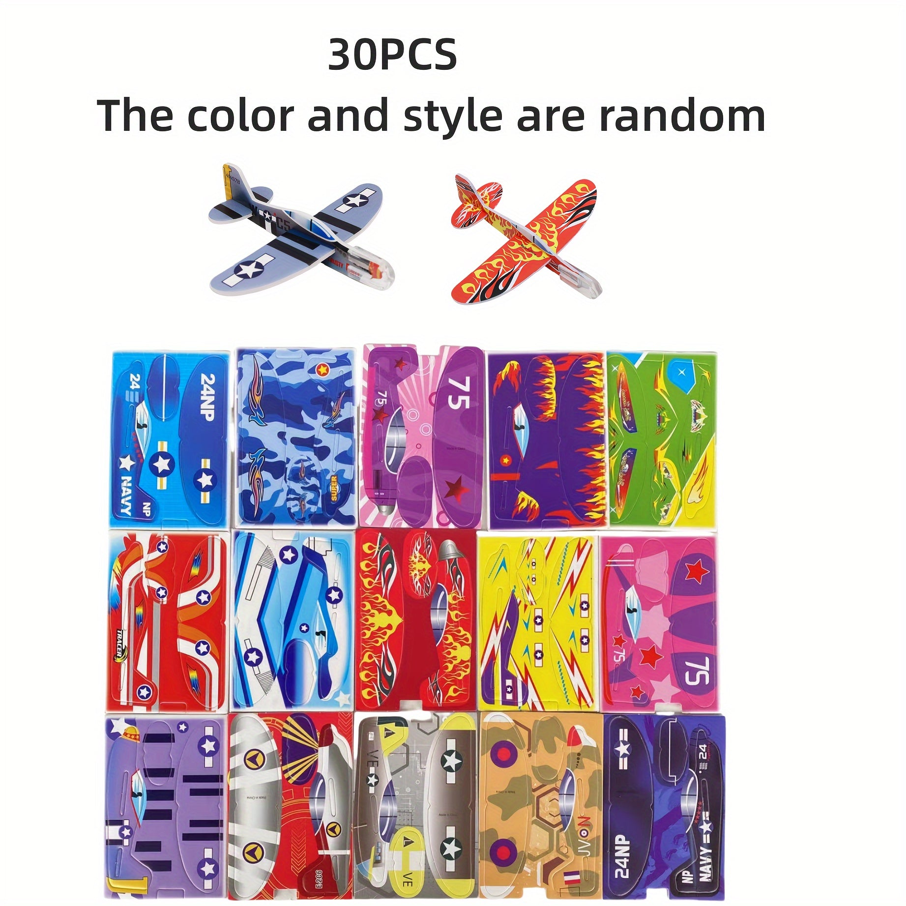 30pcs Mini Avions Planeurs en Mousse, Jouets de Puzzle DIY à Lancer à la Main, Cadeaux de Fête de Modèle d'Aviation, Cadeaux de Pâques - Couleurs Mélangées, Jouet Avion