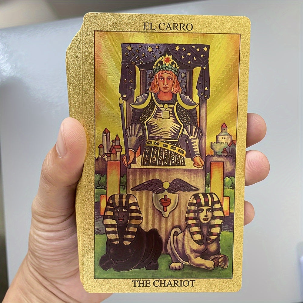 Cartes de divination de tarot pour débutants, feuille d'or en espagnol et en anglais, 4,72x2,76 pouces, avec guide en 2 langues, cartes de tarot