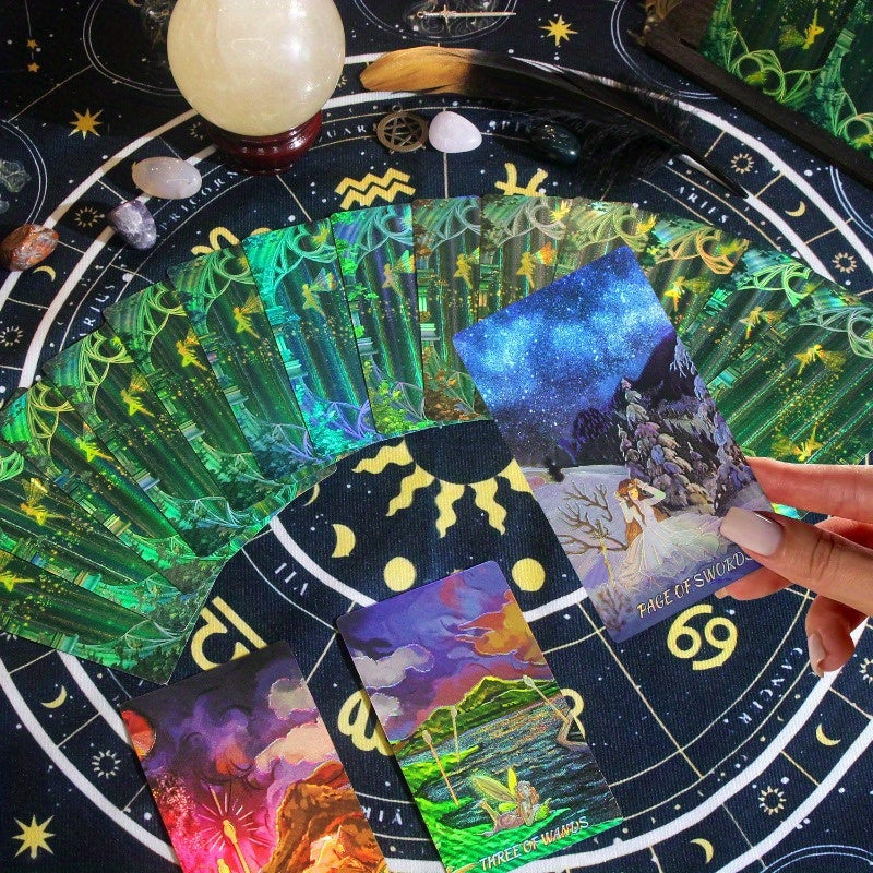 Jeu de cartes de tarot Shuttle Mirror avec guide - 78 cartes de taille standard de tarot - Cartes laser dorées, imperméables et résistantes à la flexion