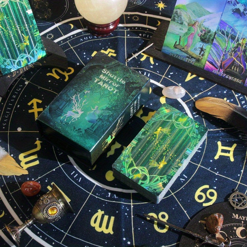 Jeu de cartes de tarot Shuttle Mirror avec guide - 78 cartes de taille standard de tarot - Cartes laser dorées, imperméables et résistantes à la flexion