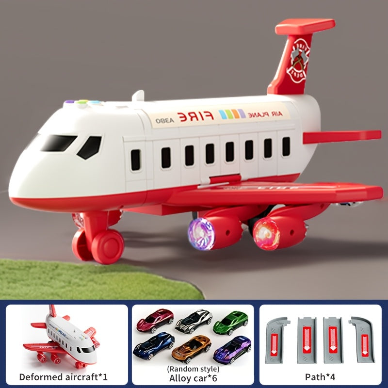 Grand Ensemble de Jouets Avion avec un Avion de 42 Pouces et 6 Véhicules ainsi que 4 Pistes, Équipé de Lumières et Sons, Idéal comme Cadeau pour Noël, Nouvel An ou Anniversaire pour Garçons et Filles