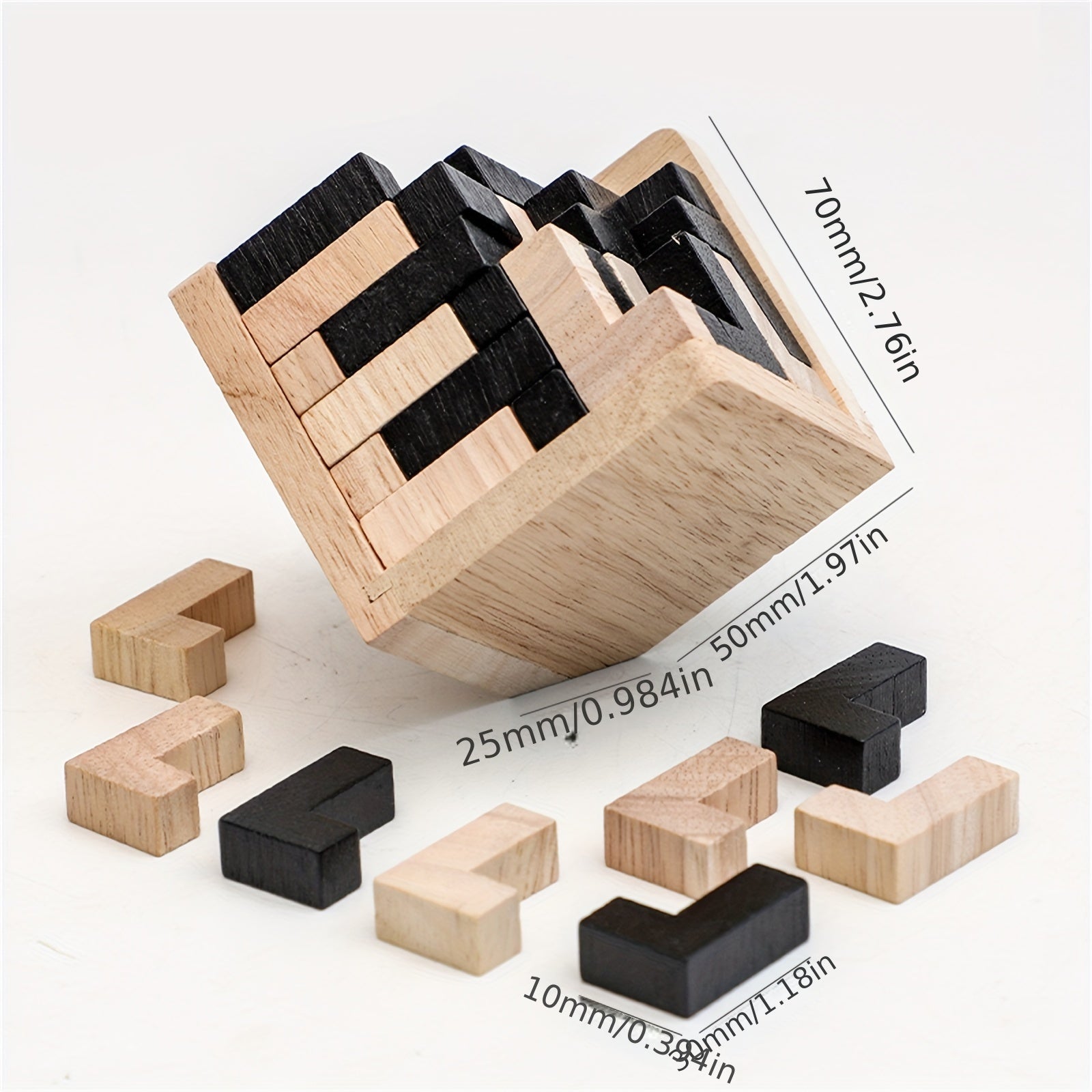54 pièces Puzzle en Bois Cubique Casse-Tête, Jeu Éducatif Logique en Forme de L