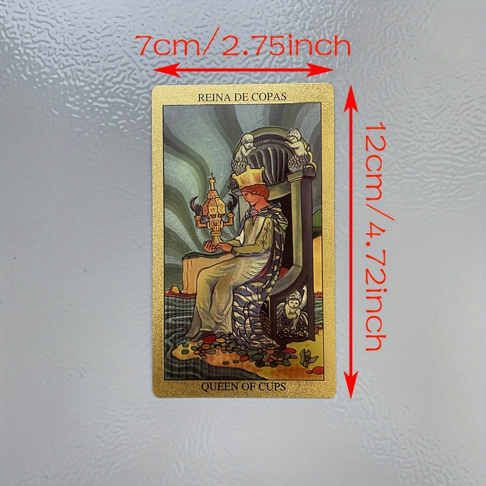 Cartes de divination de tarot pour débutants, feuille d'or en espagnol et en anglais, 4,72x2,76 pouces, avec guide en 2 langues, cartes de tarot