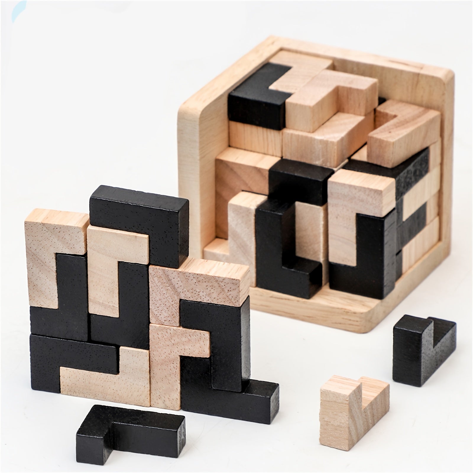 54 pièces Puzzle en Bois Cubique Casse-Tête, Jeu Éducatif Logique en Forme de L