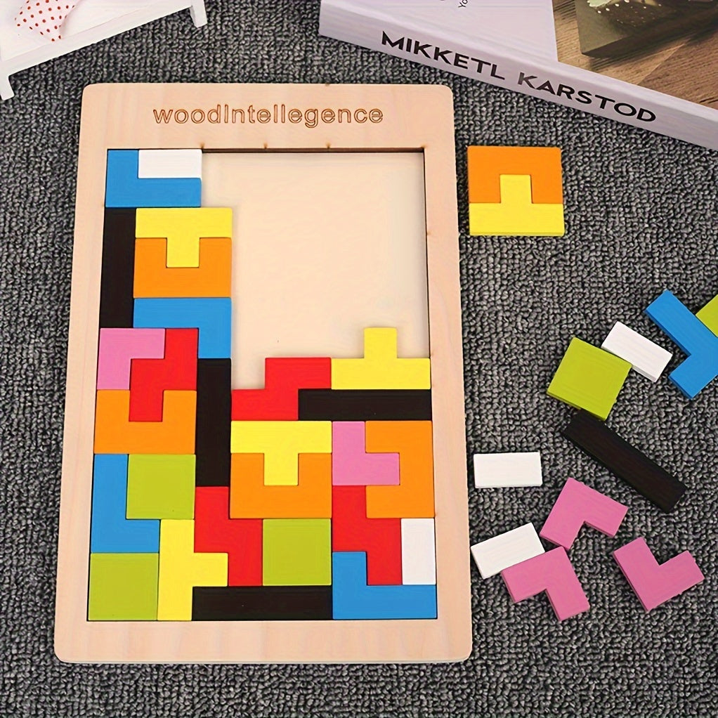 Jeu de puzzle en blocs de bois 3D coloré, casse-tête cérébral, cadeau idéal pour Pâques et Thanksgiving