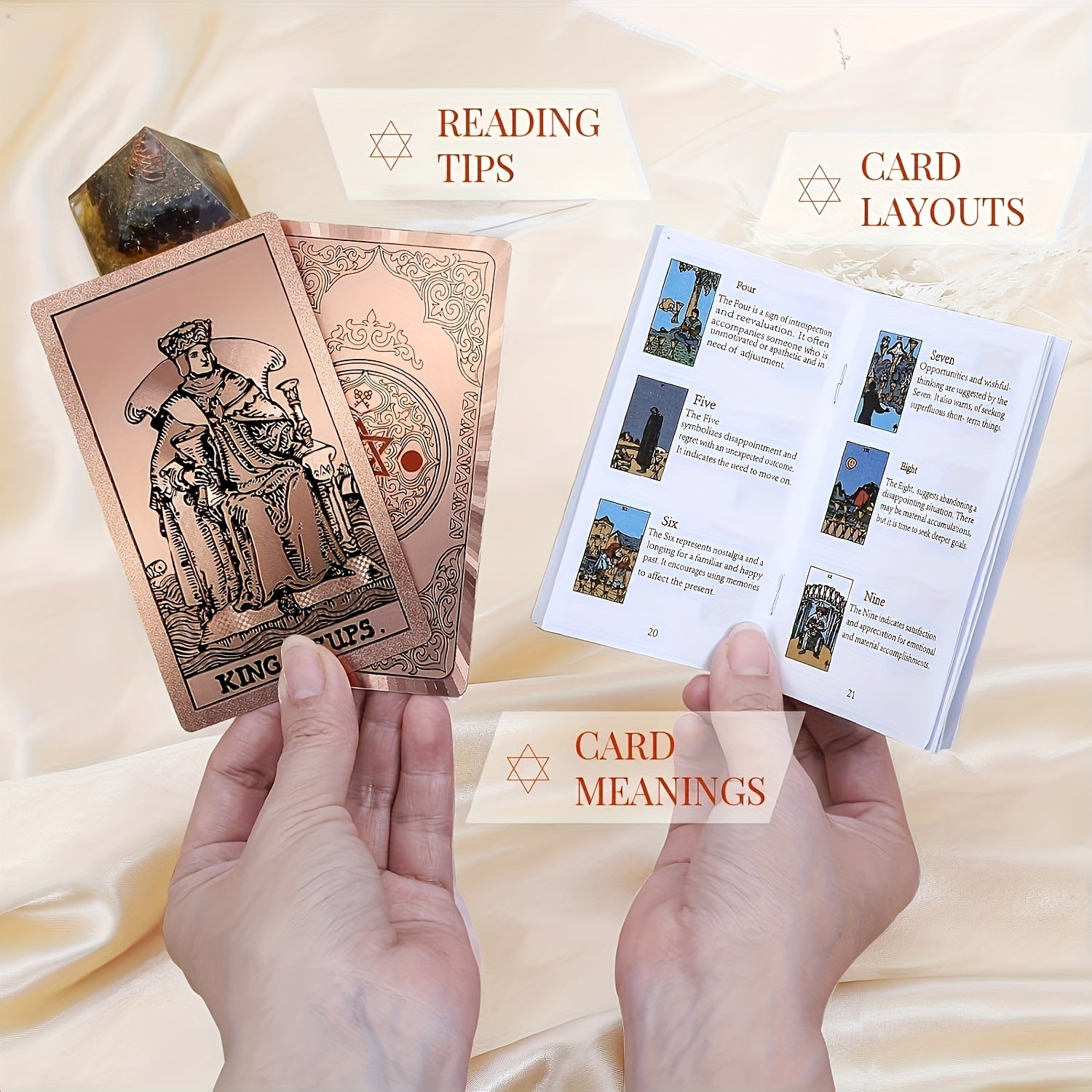 Cartes de Tarot Doré Rose - 78pcs Taille Standard, Étanches & Résistantes aux Plis, Jeu PET avec Guide pour Débutants et Experts