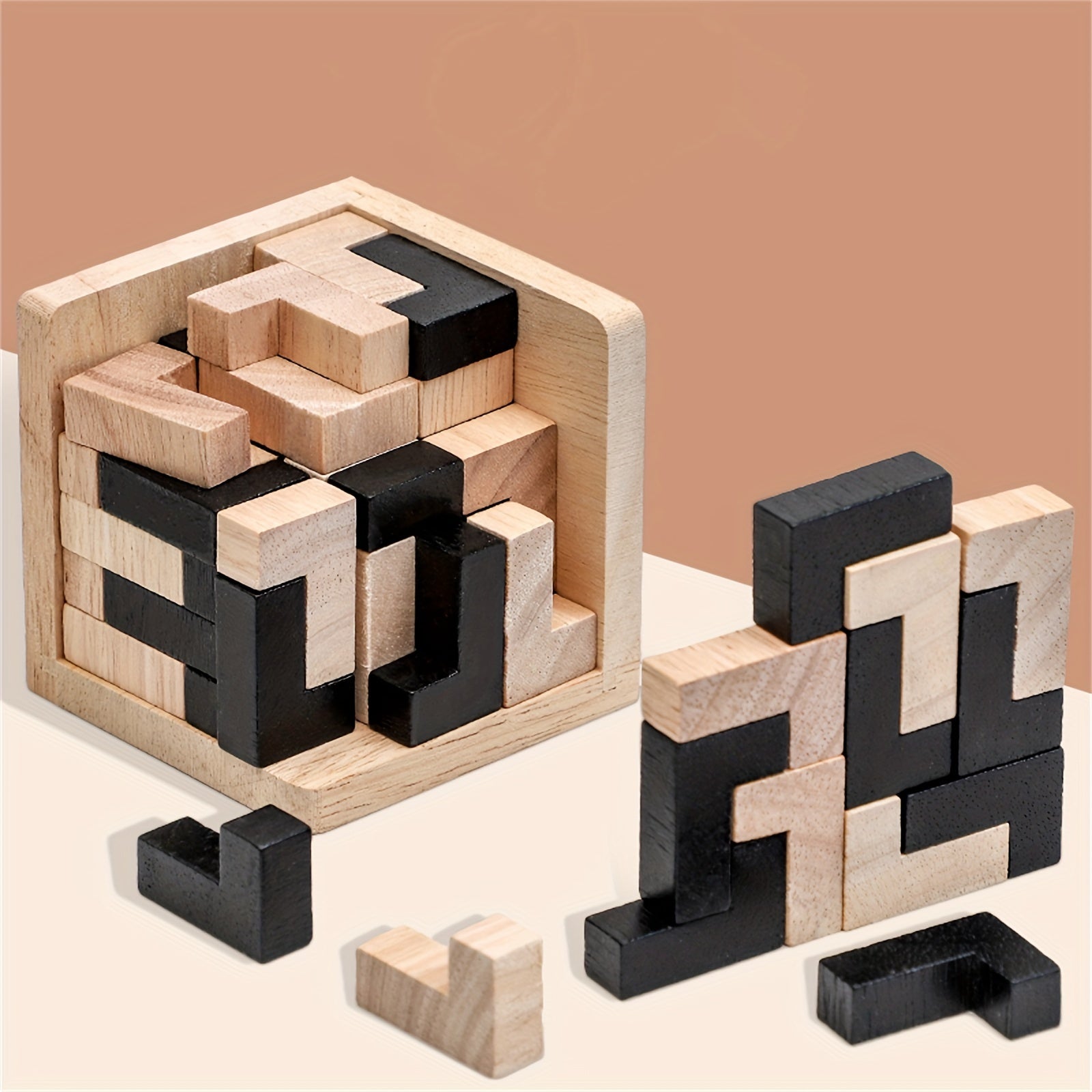 54 pièces Puzzle en Bois Cubique Casse-Tête, Jeu Éducatif Logique en Forme de L