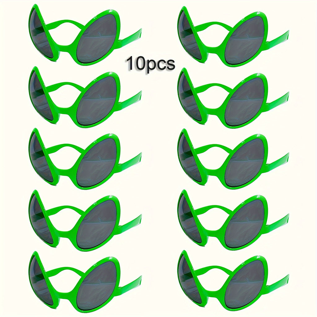 10pcs Alien Eyewear - Lunettes vertes en polycarbonate avec verres noirs, accessoires amusants pour costumes pour anniversaires et fêtes, accessoires décoratifs unisexe, accessoire de fête | Design futuriste | Lunettes durables