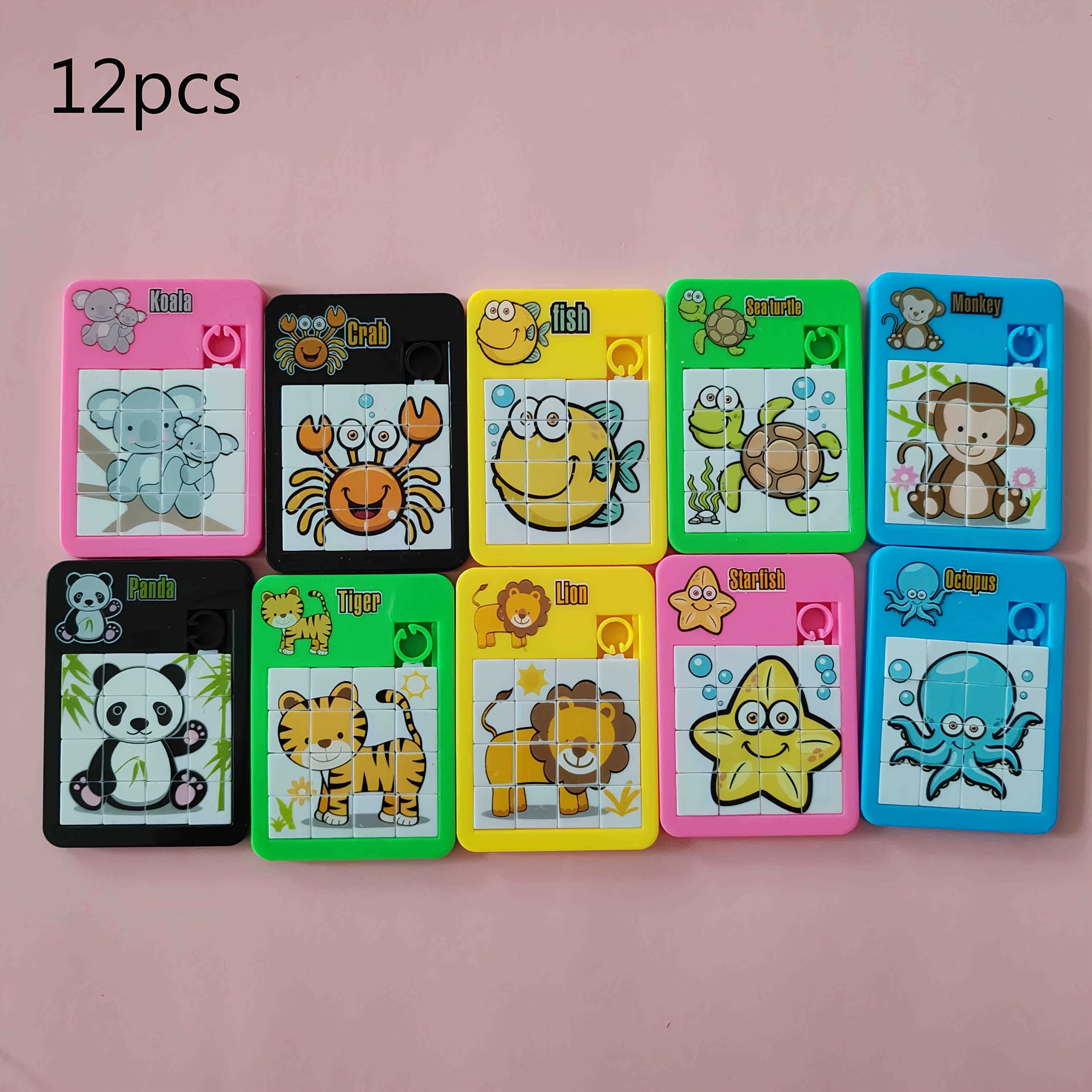 12pcs - Puzzle Coulissant pour Jeunes Animaux, Entraînement à la Pensée Logique, Jouet de Puzzles, Convient aux Jeunes pour Développer leur Cerveau (Couleur et Motif Aléatoires)
