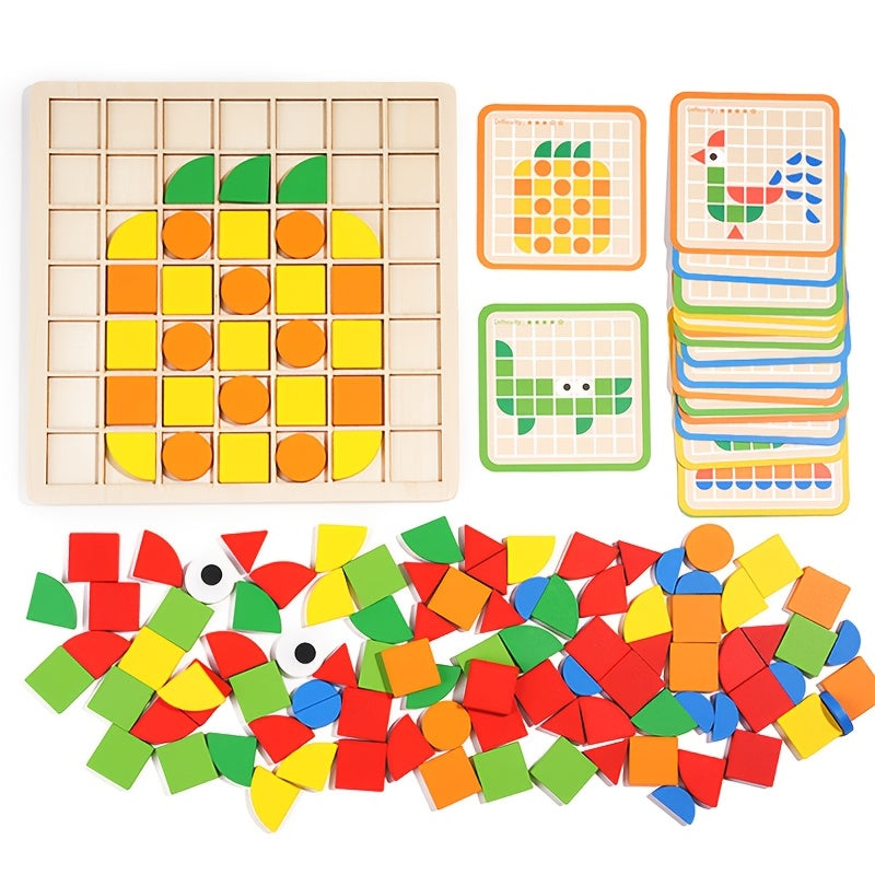 Un ensemble de puzzle mosaïque en bois 3D avec 20 cartes pour l'entraînement et l'association de blocs. Capacité de reconnaissance des couleurs adaptée aux garçons et aux filles. Cadeaux pour Noël, Nouvel An et la rentrée scolaire