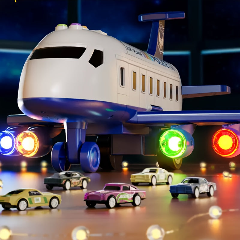 Grand Ensemble de Jouets Avion avec un Avion de 42 Pouces et 6 Véhicules ainsi que 4 Pistes, Équipé de Lumières et Sons, Idéal comme Cadeau pour Noël, Nouvel An ou Anniversaire pour Garçons et Filles