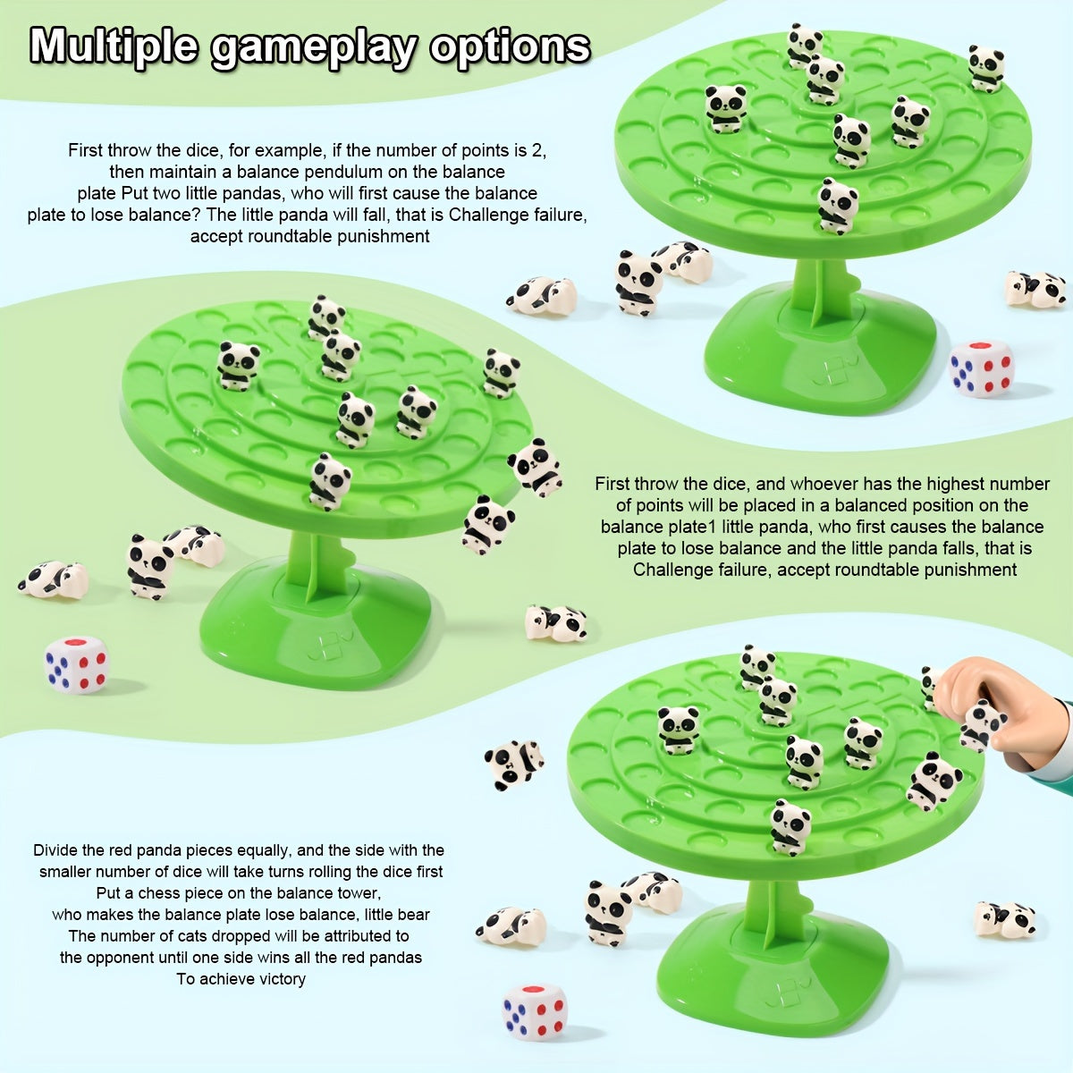 Jeu d'équilibre Panda - Puzzle interactif familial avec 46 défis amusants, base en plastique vert et figurines de pandas noir\u002Fblanc, jeu éducatif STEM pour enfants et parents