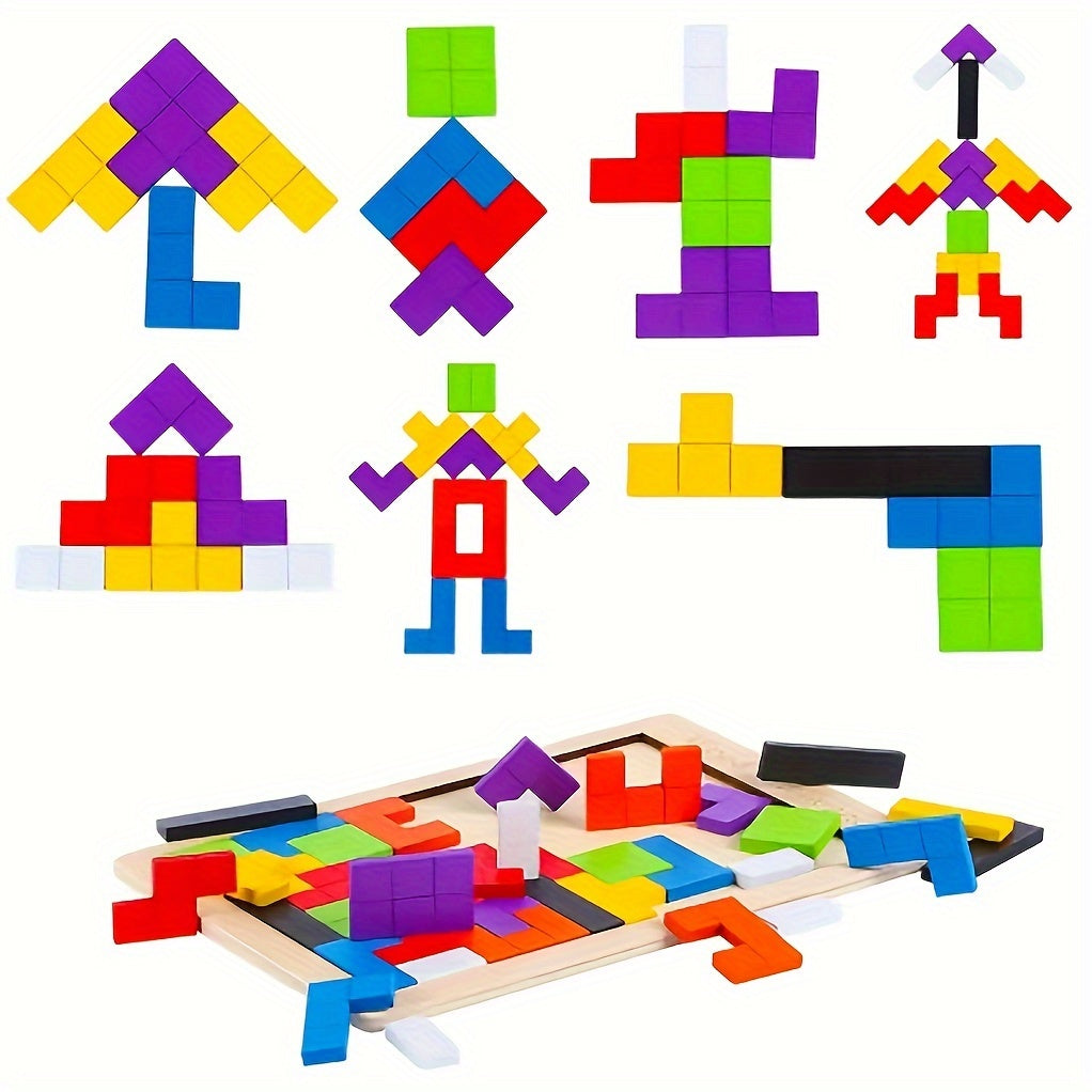 Jeu de puzzle en blocs de bois 3D coloré, casse-tête cérébral, cadeau idéal pour Pâques et Thanksgiving
