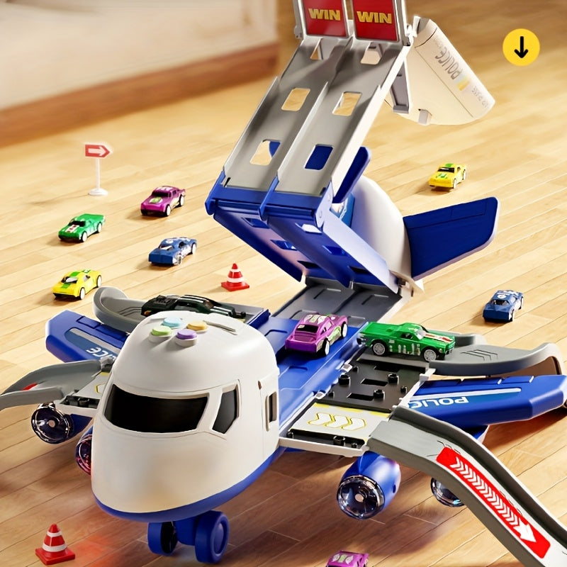 Grand Ensemble de Jouets Avion avec un Avion de 42 Pouces et 6 Véhicules ainsi que 4 Pistes, Équipé de Lumières et Sons, Idéal comme Cadeau pour Noël, Nouvel An ou Anniversaire pour Garçons et Filles
