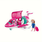 1 ensemble d'accessoires pour avion de poupée de mode, véhicule de rêve, voyage de poupée princesse, couleur rose, ensemble de jeu, comprenant une valise de voyage et des jouets pour animaux de compagnie (sans électricité) halloween, cadeau de noël