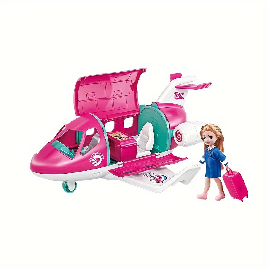 1 ensemble d'accessoires pour avion de poupée de mode, véhicule de rêve, voyage de poupée princesse, couleur rose, ensemble de jeu, comprenant une valise de voyage et des jouets pour animaux de compagnie (sans électricité) halloween, cadeau de noël