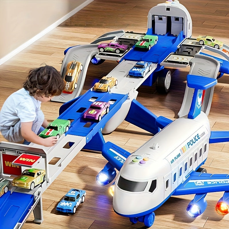 Grand Ensemble de Jouets Avion avec un Avion de 42 Pouces et 6 Véhicules ainsi que 4 Pistes, Équipé de Lumières et Sons, Idéal comme Cadeau pour Noël, Nouvel An ou Anniversaire pour Garçons et Filles