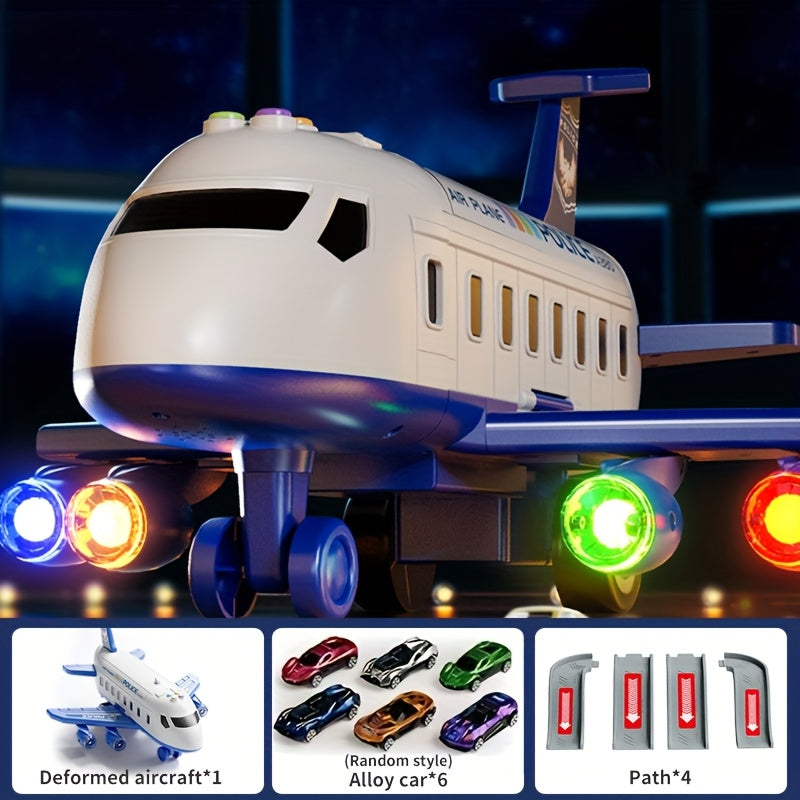 Grand Ensemble de Jouets Avion avec un Avion de 42 Pouces et 6 Véhicules ainsi que 4 Pistes, Équipé de Lumières et Sons, Idéal comme Cadeau pour Noël, Nouvel An ou Anniversaire pour Garçons et Filles